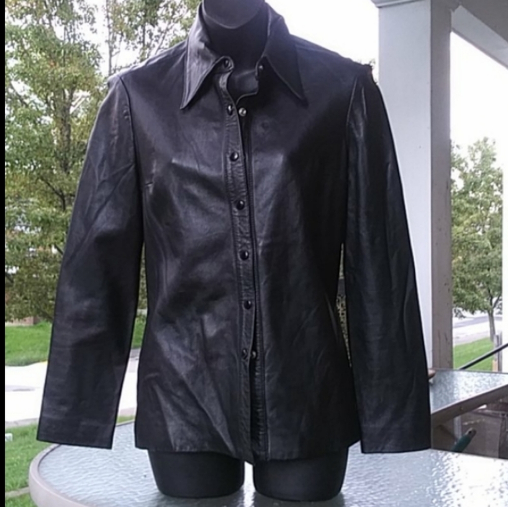Parallel,black, genuine leather,collar shirt Sz.4